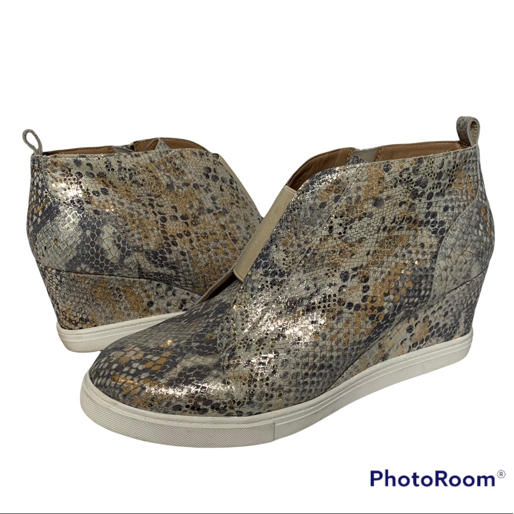 Linea Paola Felicia Metallic Snakeskin Wedge Slip on Sneakers